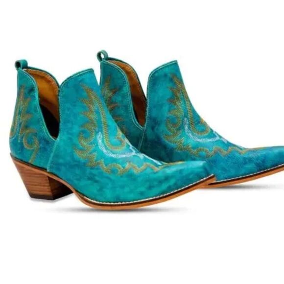 Mayra WESTERLY WESTERN LEATHER BOOTIES NEW in Bag Size 6 Turquoise - Picture 2 of 16